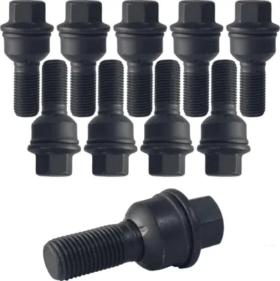 Zdjęcie produktu dla 10 śrub mocujących do kół M14x1.5, długość 35mm, z kołnierzem kulistym, 2-częściowe, czarne, pasujące do VW ID. Buzz, EB, Touareg 3, 4motion, CR