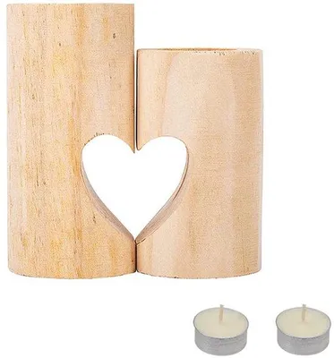 Produktbild von Kleine Holzkerzenhalter Set, Handgemacht, 2 Stück, Valentinstag