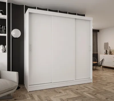 Produktbild von 3-türiger Schwebetürenschrank 250x205x58 cm Weiß – Moderner Kleiderschrank für Schlafzimmer und Flur