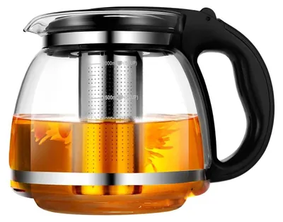 Produktbild von Teekanne aus Edelstahl mit Filter und hitzebeständigem Griff - 2000ml (Schwarz)