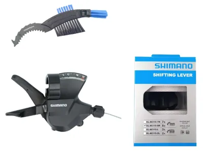 Produktbild von Shimano Schalthebel SL-M315 8-Fach in Schwarz inkl. maxxi4you Fahrrad Kettenbürste