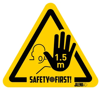 Produktbild von Jalema Warnaufkleber Bitte Abstand halten, Hand, gelb/schwarz, 150x170mm, 4 Stück