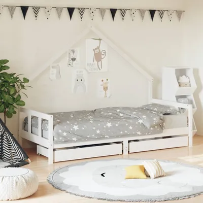 Produktbild von Möbel Kinderbett mit Schubladen Weiß 90x200 cm Massivholz Kiefer - Kinderbetten &35009