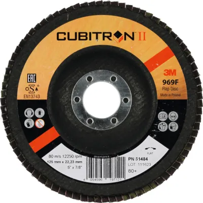 Immagine prodotto di Mola a ventaglio 3M 969F Cubitron II, disco in tessuto di vetro, piatta, diametro 115 mm, grana: 80
