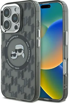 Produktbild von Karl Lagerfeld IML-Monogramm Karl & Choupette Head MagSafe - iPhone 16 Pro Max Hülle (Schwarz)