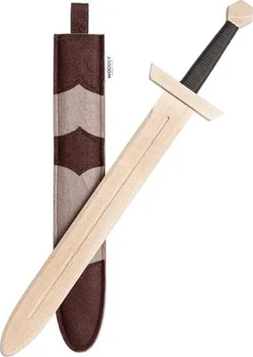 Obrázok produktu pre Drevený meč s držiakom - veľký bukový meč na hranie 57,5 cm