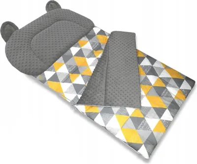 Produktbild von Schlafsack Fußack für den Kindergarten Minky Bär mit Kissen Grau Karo
