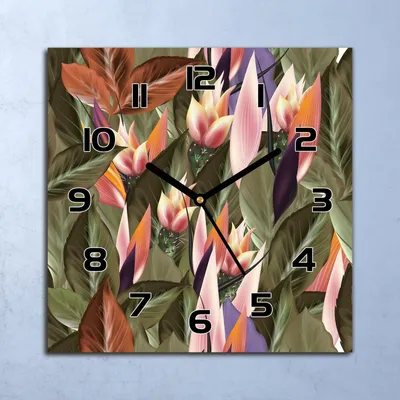 Produktbild von Wanduhr Echt-Glas-Küchenuhr Tropische Sträucher Quarz 30x30 Deko Bilder