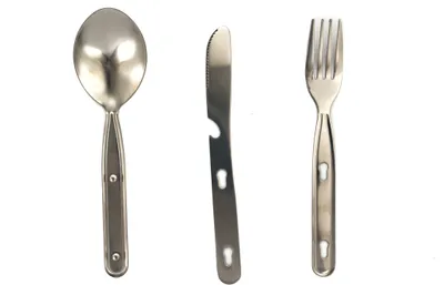 Produktbild von Campingbesteck 3-teilig Edelstahl Clipsystem 80g Survival Besteck set Essbesteck zusammensteckbar