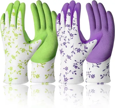 Imagen del producto de Guantes de jardinería de nylon con revestimiento de látex, antideslizantes, transpirables, paquete de dos unidades, para jardinería