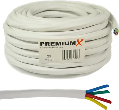Produktbild von PremiumX 25m Basic Quattro Quad Koaxial SAT Kabel 90dB 2-Fach geschirmt Antennenkabel 4in1 Koaxialkabel Weiß