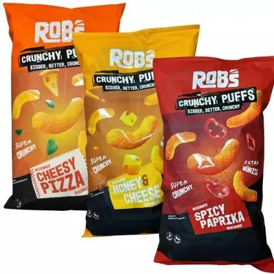 Produktbild von Rob`s Crunchy Puffs | Honey & Cheese & Spicy Paprika & Cheesy Pizza | 3x 130g