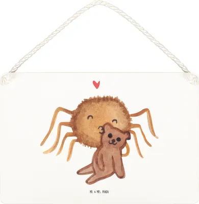 Produktbild von Mr. & Mrs. Panda Schild Spinne Agathe Teddy DIN A4 - Weiß - Geschenk, Dankeschön, Freundschaft, Türschild, Wandbild Holz, wandtafel, Verliebt, Treue, Holzschild, holzbild