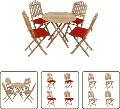 Produktbild von The Living Store 5-tlg. Garten-Essgruppe mit Kissen Klappbar Bambus