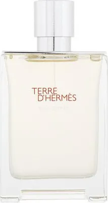 A clear, front-facing studio shot of a Hermès Terre d’Hermès Eau Givrée perfume bottle.
