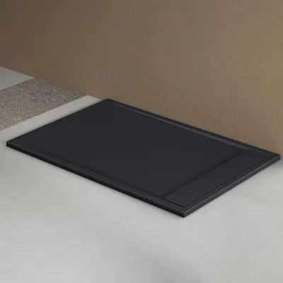 Produktbild von doporro Duschtasse Duschwanne 90x100x3cm aus Mineralguss in Anthrazit Rechteckig DIN-Anschlüsse für bodenebene Montage geeignet inkl. Ablaufgarnitur