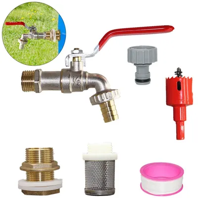 Produktbild von 1/2" Kunststoff-Wassertank Adapter mit Filter – Wasserhahn-Anschluss, Messing-Basis, Kunststoff-Bodenventil
