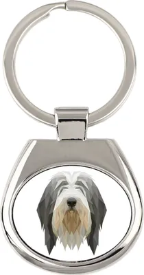 Image de Bearded Collie - porte-clés géométrique avec photo et inscription Art-Dog