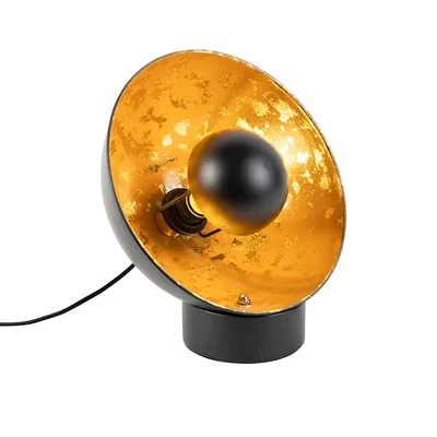 Produktbild von QAZQA - Industrie I Vintage I Industrie I Vintage I Tischlampe schwarz mit Gold I Messingener Innenseite - Magna Eglip I Wohnzimmer I Schlafzimmer - Stahl Rund - LED geeignet E27