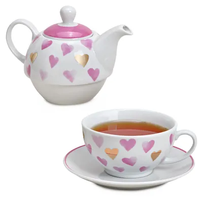 Produktbild von Tea for One Tee Set Herzen rosa gold
