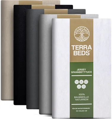 Produktbild von Terra Beds Premium Spannbettlaken - Bettlaken 90x200cm 100x200cm 160g/m2-100% Hochwertiges Baumwoll Jersey – Erhältlich in 10 Farben