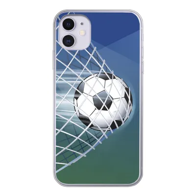 Produktbild von MuchoWow® Handyhülle Schutzhülle Hülle für iPhone 11 Eine Illustration eines Fußballs im Netz - Jungen - Mädchen - Kinder Silikon Softcase Handy Hülle - Handytasche
