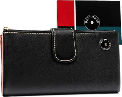 Image de Portefeuille en cuir noir pour femme avec fermeture à bouton-pression - Peterson