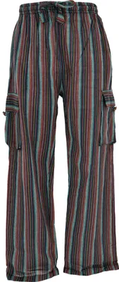 Produktbild von Gestreifte Yogahose, Uni Baumwoll-Goa-Hose - Petrol/rot, Herren, Blau, Baumwolle, Größe: M