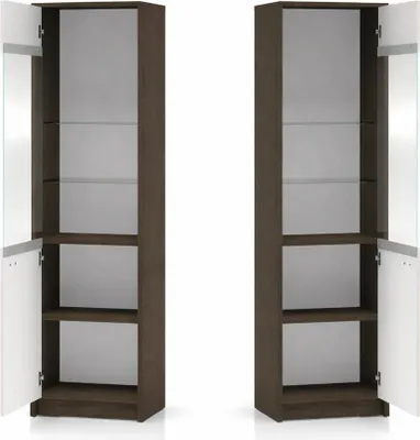 Produktbild von Wohnzimmer Vitrine mit Beleuchtung, 55 cm breit, in Kaschmir Beige Hochglanz mit Eiche - ALESSANDRIA-131
