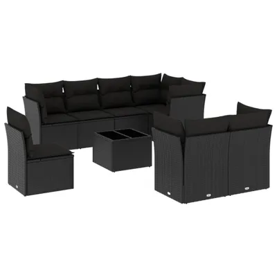 Produktbild von vidaXL 9-tlg. Garten-Sofagarnitur mit Kissen Schwarz Poly Rattan