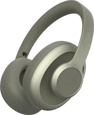A studio shot of a pair of green over-ear headphones.