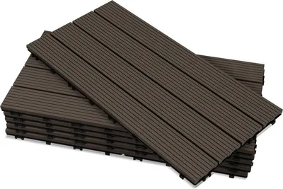 Zdjęcie produktu dla Aopunly, 6 sztuk = 1 m² płytki tarasowe i balkonowe, płytki WPC, do balkonu i ogrodu, ciemnobrązowe, 30 x 60 cm