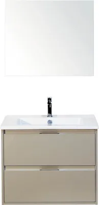Produktbild von Sanox Badmöbel-Set Porto BxHxT 71 x 170 x 51 cm Frontfarbe kieselgrau mit Waschtisch Keramik weiß, Spiegel und Waschtisc