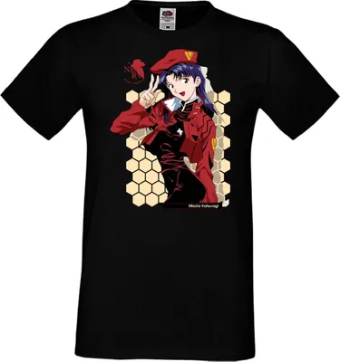Zdjęcie produktu dla Męska Koszulka Anime Manga Neon Anime Genesis Manga Evangelion Misato Katsuragi Misato Katsuragi, Man M / Czarny