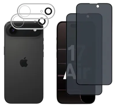 Produktbild von Schwarzes Anti-Spionage-Glas für iPhone 17 AIR und Kameraschutz [2er-Pack] Displayschutzfolie  Phonillico®