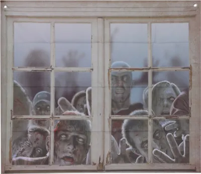 Obrázek produktu pro Zombie dekorace na okno Halloween šedá 80x90 cm - jedna velikost pro všechny
