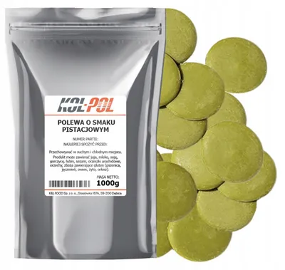 Zdjęcie produktu dla POLEWA O SMAKU PISTACJOWYM 1kg Do rozpuszczania Krążki deser Kol-Pol