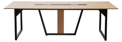 Produktbild von Konferenztisch, 2400 mm Bürotisch für 10 Personen, moderner rechteckiger Seminartisch mit Metallbeinen, großer Besprechungstisch, ideal für Büro, Sitzungssaal, Konferenzraum, einfache Montage, braun