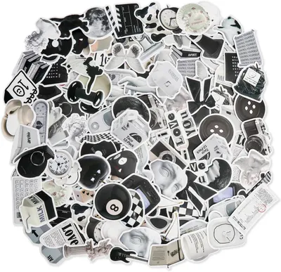 Obrázok produktu pre Sada vintage vinylových nálepiek, 122 kusov, čierno-biela, vodeodolná, vhodná na scrapbook
