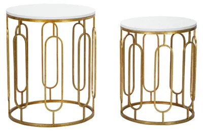 Imagen del producto de Par de mesitas Tory Marble en hierro dorado y mármol artificial – Ø 46 y 39 cm