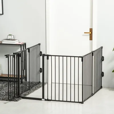 Immagine prodotto di Recinzione per cani - Recinzione di sicurezza - Cancello per scale - Recinzione per animali domestici - Barriera per animali - Con porta - Pieghevole