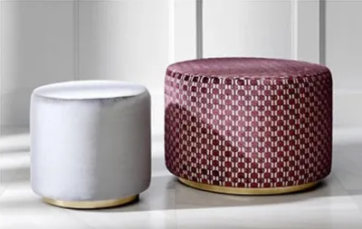 Produktbild von Gruppe Hocker Sitzhocker Sitzbank Pouf Samthocker Stoff Rund Holz Set 2tlg