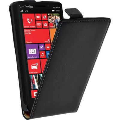 Produktbild von PhoneNatic Kunst-Lederhülle kompatibel mit  Nokia Lumia 930 - Flip-Case schwarz + 2 Schutzfolien