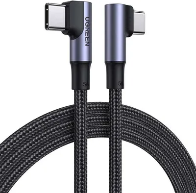 Produktbild von Ugreen USB-C Winkelkabel 1m - Schnellladekabel PD QC SCP 3A, 480Mb/s - Grau