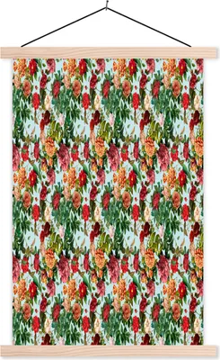 Produktbild von MuchoWow® Textilposter Blumen - Rosen - Illustration 120x180 cm mit holzfarbenen Rahmen - Textil-Plakat