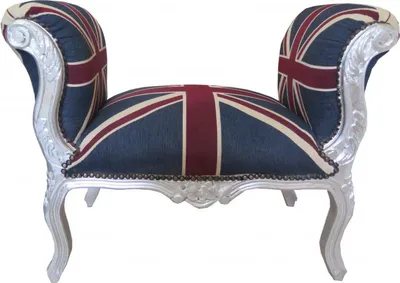 Obrázek produktu pro Casa Padrino Barokní stolička Union Jack / Stříbrná - Lavice