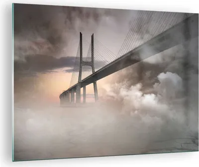 Produktbild von Bilder auf glas - Brücke Nebel Wasser - 70x50cm - Glasbilder - Wandbilder - Kunstdruck - zum Aufhängen bereit - Wanddekoration aus Glas - Glas Bilder - Wandbild auf Glas - Einteilig - GAA70x50-3525