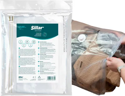 Produktbild von Sillar Dicker Vakuumbeutel für Kleidung 60x80 cm Würfel | Vakuum-Kleiderbeutel mit hermetischem Ventil - transparent 1 Stück
