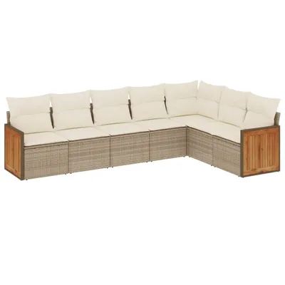 Produktbild von vidaXL 7-tlg. Garten-Sofagarnitur mit Kissen Beige Poly Rattan
