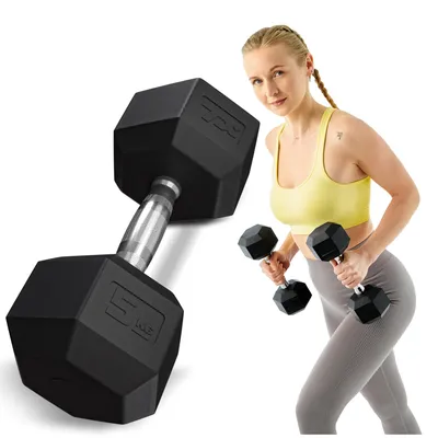 Produktbild von TREX SPORT Hexagon Gusseisen Kurzhanteln TX-050RD | gummierte Hanteln 5 kg mit verchromtem Griff | Krafttraining Dumbbells rutschfest, bodenschonend